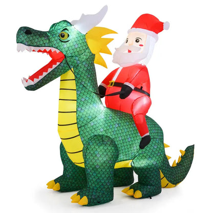 6.7-Foot Inflatable Santa on Dinosaur  Outdoor Holiday Decoration with Built-in Lights and Ground Stakes