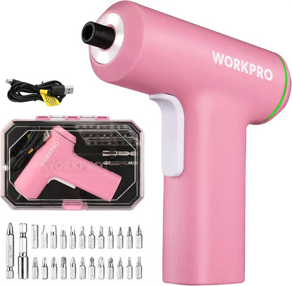 WORKPRO 4V USB-Rechargeable Cordless Screwdriver  Pink Ribbon Edition