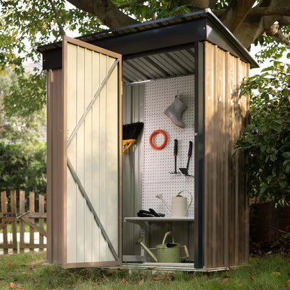 Devoko Outdoor Storage Shed 5×3 FT, Brown, Steel Frame, Lockable Doors, Rust & Moisture Resistant, Garden Organizer
