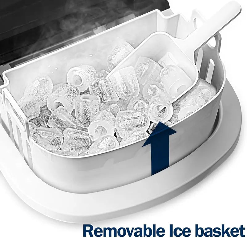 EUHOMY Sonic Nugget Ice Maker  Countertop Pellet Ice Machine, 34 lbs/Day Output, Auto-Clean, Handle Design, Includes Scoop & Basket