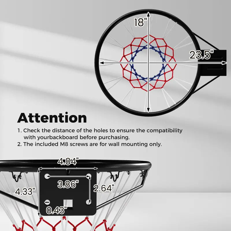 18-Inch All-Weather Replacement Basketball Rim with Dual-Spring Mechanism and Durable Net