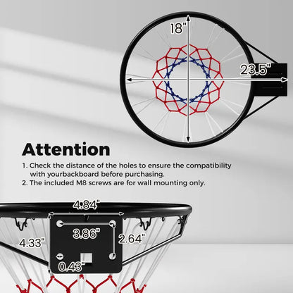 18-Inch All-Weather Replacement Basketball Rim with Dual-Spring Mechanism and Durable Net