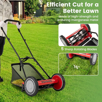 16-Inch Manual Push Reel Lawn Mower  Eco-Friendly Yard Cutting Tool