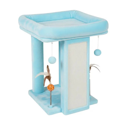 Elevated Cat Tree with Accessible Platform, Scratch Board, and Interactive Toys