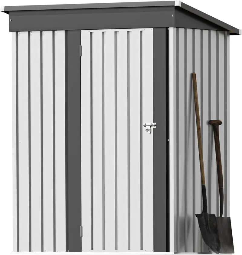 Greesum 6x4ft Lockable Patio Storage Shed  Galvanized Steel Garden Utility Shed