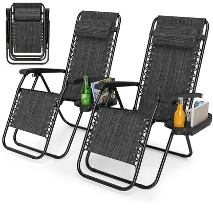 Zero-Gravity Recliner Chair  Ergonomic Backrest, Removable Pillow & Built-in Cup Holder Tray