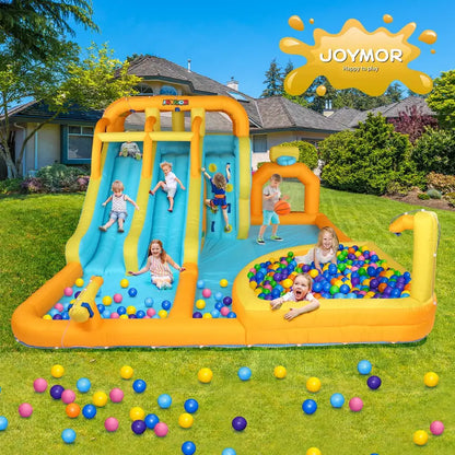 JOYMOR 8-in-1 Inflatable Water Slide Park w/ Splash and Deep Pool, , Climbing Wall, Giant Blow up Bounce House for Kids Backyard Party Age 3-12 (Included 750w Blower), Plastic, Child