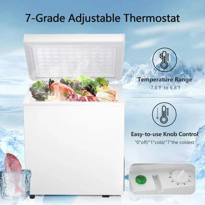 1.8 Cu. Ft. Compact Freestanding Chest Freezer  Removable Basket, Bottom Drain, and 7-Setting Thermostat