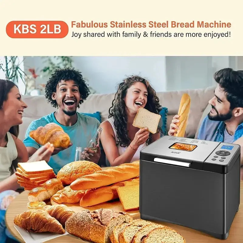 KBS 2LB Stainless Steel Bread Maker  19-in-1 Fully Automatic Machine with Ceramic Baking Pan