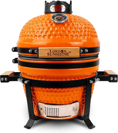 13-Inch Kamado-Style Ceramic Charcoal Grill  Compact Red BBQ Smoker for Patio & Outdoor Cooking