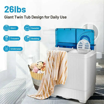 26-LB Portable Twin-Tub Washer Dryer  Compact 2-in-1 Unit with Drain Pump for RVs & Apartments