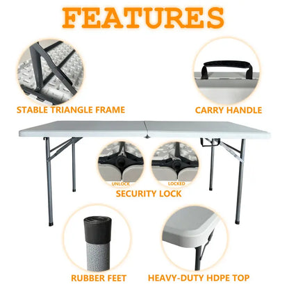 Holaki Outdoor Folding Table 6ft: Portable Plastic Table 6 Foot  Heavy Duty  Commercial Grade for Picnic Camping Party Indoor