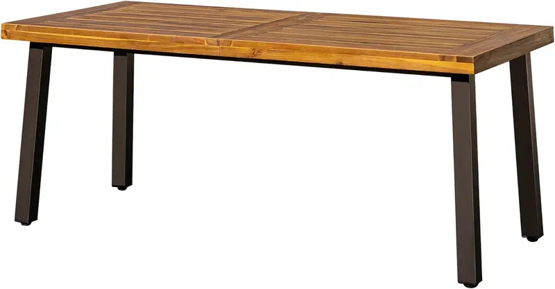 Devoko Acacia Wood Dining Table  Rustic 6-Person Indoor/Outdoor Table with Iron Legs & Sandblasted Natural Finish (69″ x 33″ x 30″)