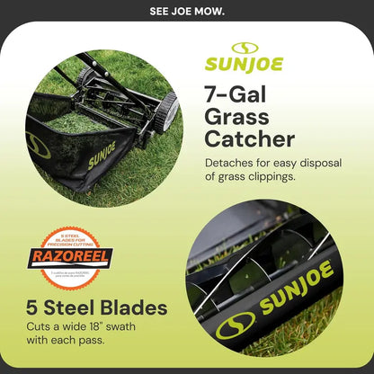 18-Inch Manual Reel Lawn Mower with Grass Catcher  Eco-Friendly, Quiet, and Low-Maintenance Push Mower