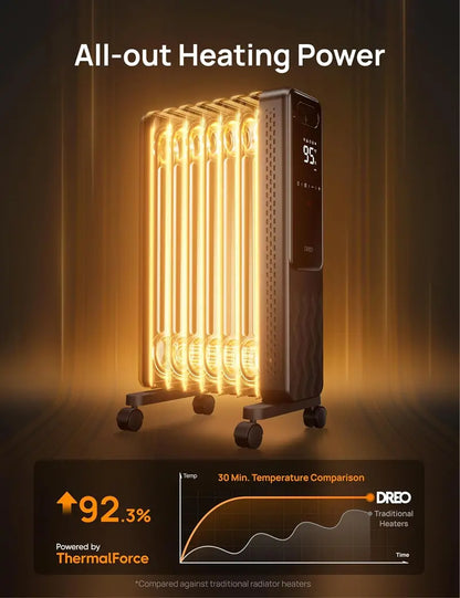 Dreo Oil-Filled Radiator Heater | 1500W Quiet Indoor Electric Heater with Remote, Child Lock, 4 Heat Modes, 24-Hour Timer, Digital Thermostat & Dual Safety Protection