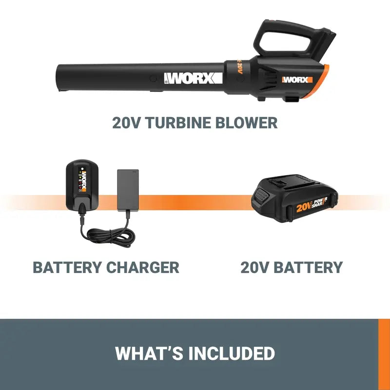 Worx 20V Turbine Leaf Blower  Two-Speed Cordless Yard Cleanup Tool
