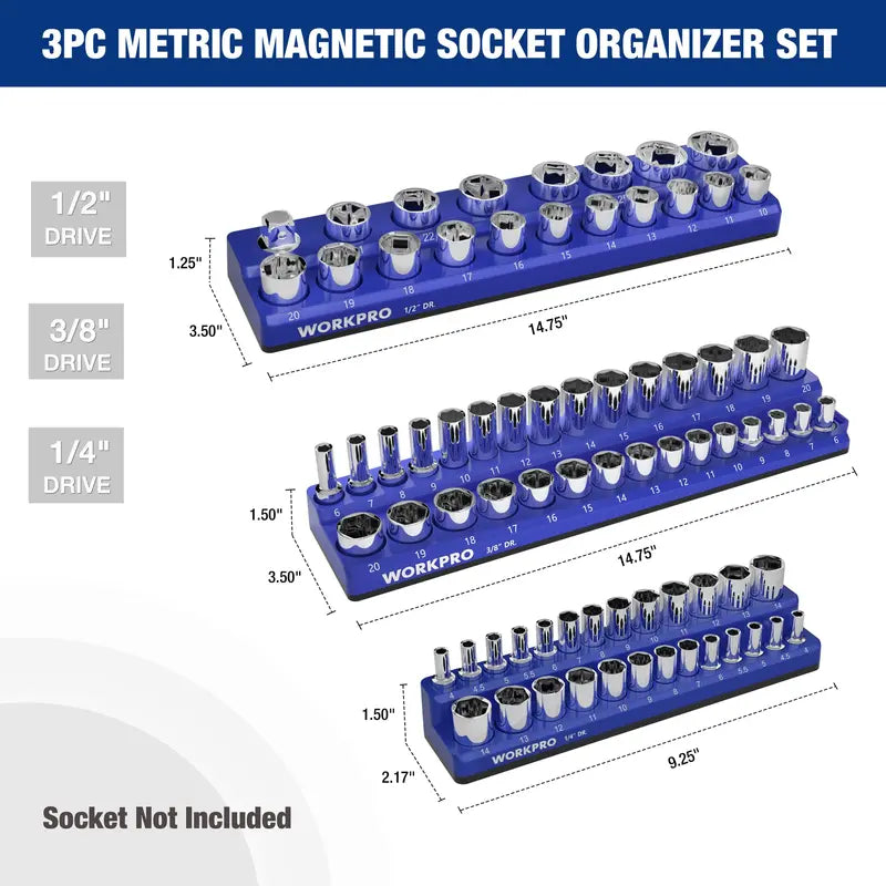 WORKPRO Magnetic Socket Organizer for 1/4″, 3/8″, and 1/2″ Drive  Metric & SAE Sizes (Sockets Not Included)