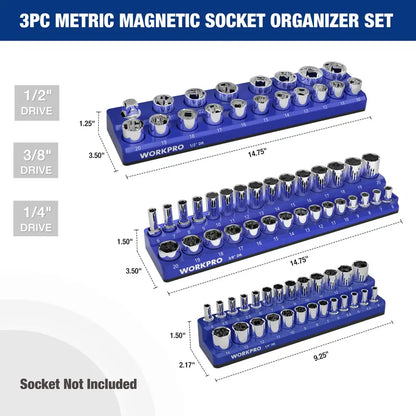 WORKPRO Magnetic Socket Organizer for 1/4″, 3/8″, and 1/2″ Drive  Metric & SAE Sizes (Sockets Not Included)