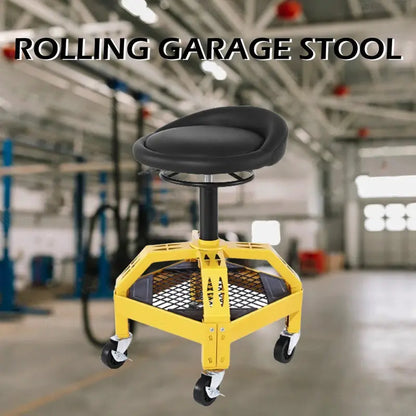Heavy-Duty Rolling Mechanic Stool  Adjustable Height Garage Seat with 360° Swivel and Industrial-Grade Casters