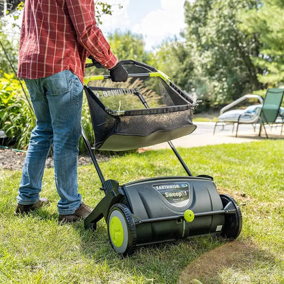 21-Inch Push Lawn Sweeper: Large Grass & Debris Collector with 26-Gallon Hopper