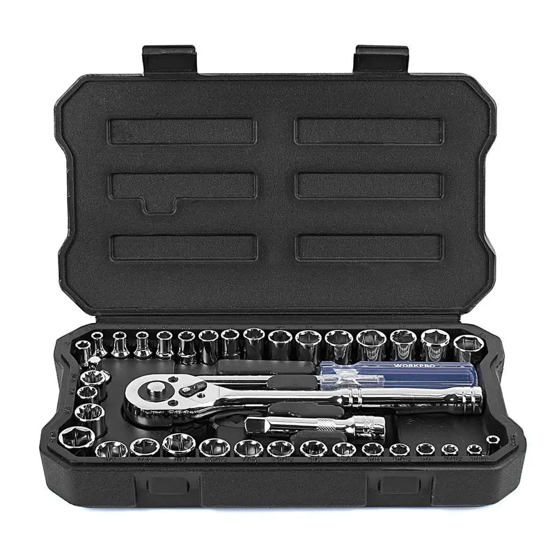 WORKPRO 39-Piece Drive Socket Wrench Kit  1/4-Inch and 3/8-Inch Ratchet Set with Metric and SAE Sockets
