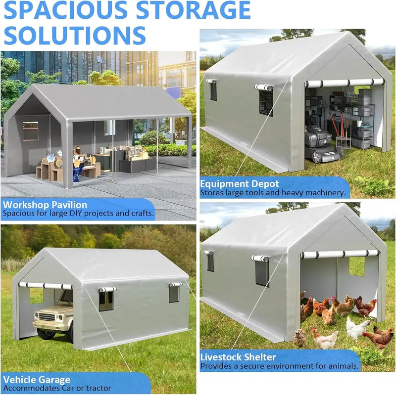 6 ft × 8 ft Portable Carport Tent  Heavy-Duty Four-Season Garage Tent with Removable Side Walls