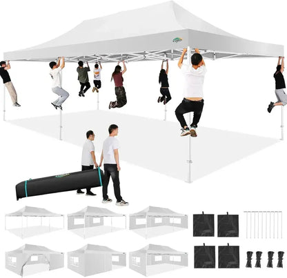 COBIZI 10×20 Pop-Up Canopy Tent  Heavy-Duty Commercial Grade with 6 Sidewalls for Weddings and Parties