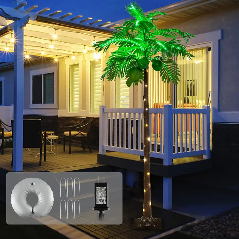 6-Foot Outdoor Lighted Tropical Palm Tree with 309 Energy-Efficient LED Lights