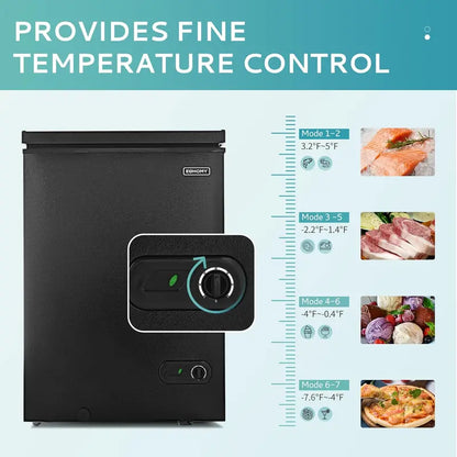 EUHOMY 3.5 Cu. Ft Chest Freezer — Compact Deep Freezer with Removable Basket, 7-Level Thermostat, Energy-Efficient Design