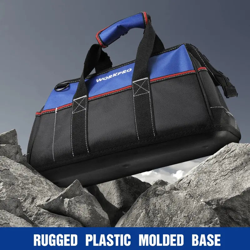 WORKPRO 16-Inch Heavy-Duty Wide-Mouth Tool Bag  Waterproof Molded Base & Adjustable Shoulder Strap