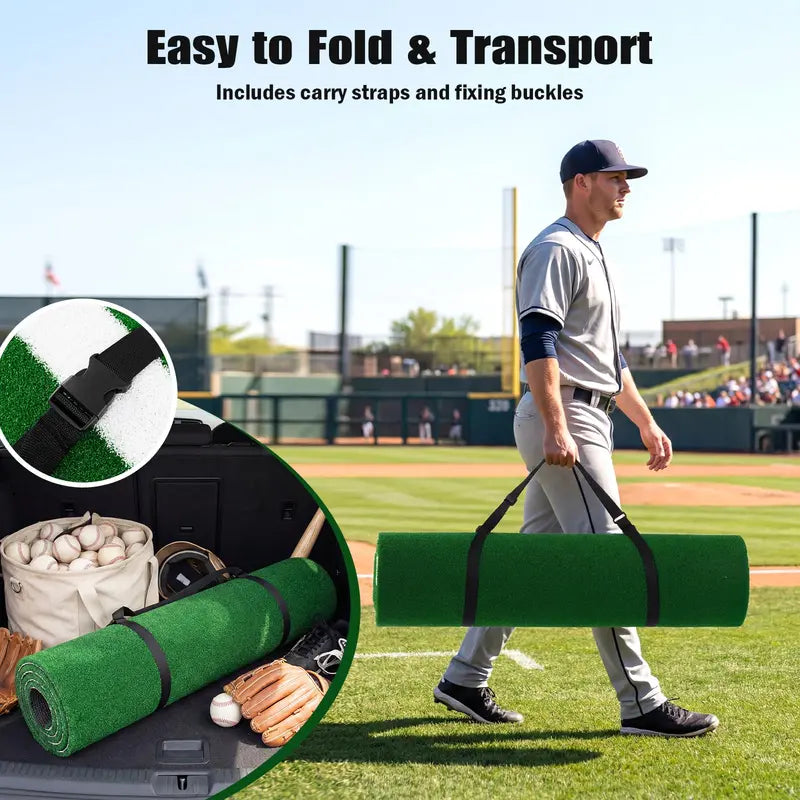 10-Foot by 3.8-Foot Baseball Batting Mat with 15mm Artificial Turf for Indoor/Outdoor Training