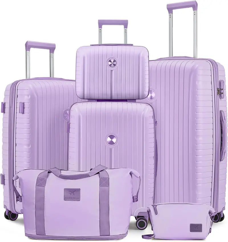 Lightweight 5-Piece PP Hardshell Carry-On Luggage Set  Dual Spinner Wheels & TSA Lock Travel Suitcases