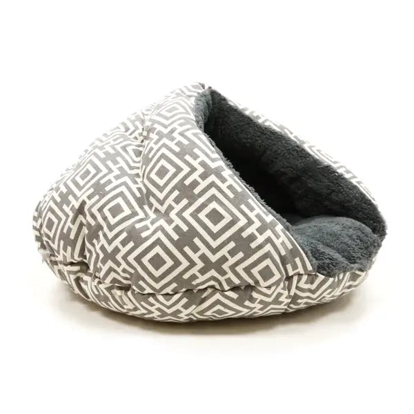 Modern Grey Burger Bed Small Dog Snuggle Bed  Chic, Cozy & Machine Washable