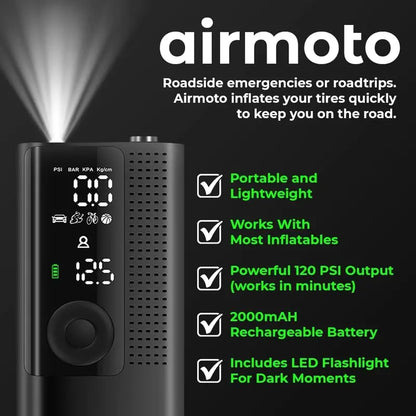 Airmoto Digital Tire Inflator  Portable 12V Air Pump with Precision Gauge, Auto Shut-Off & Bright LED Light