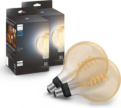 Philips Hue White Ambiance G40 Smart LED Bulbs 4-Pack, 550LM, E26, Warm-to-Cool, Alexa & Google Assistant Compatible
