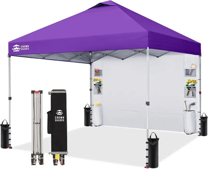 CROWN SHADES 10′ x 10′ Pop-Up Canopy: One-Touch Setup with Center-Lock Mechanism, Integrated Sidewall Pockets, and Portable Beach or Camping Shelter