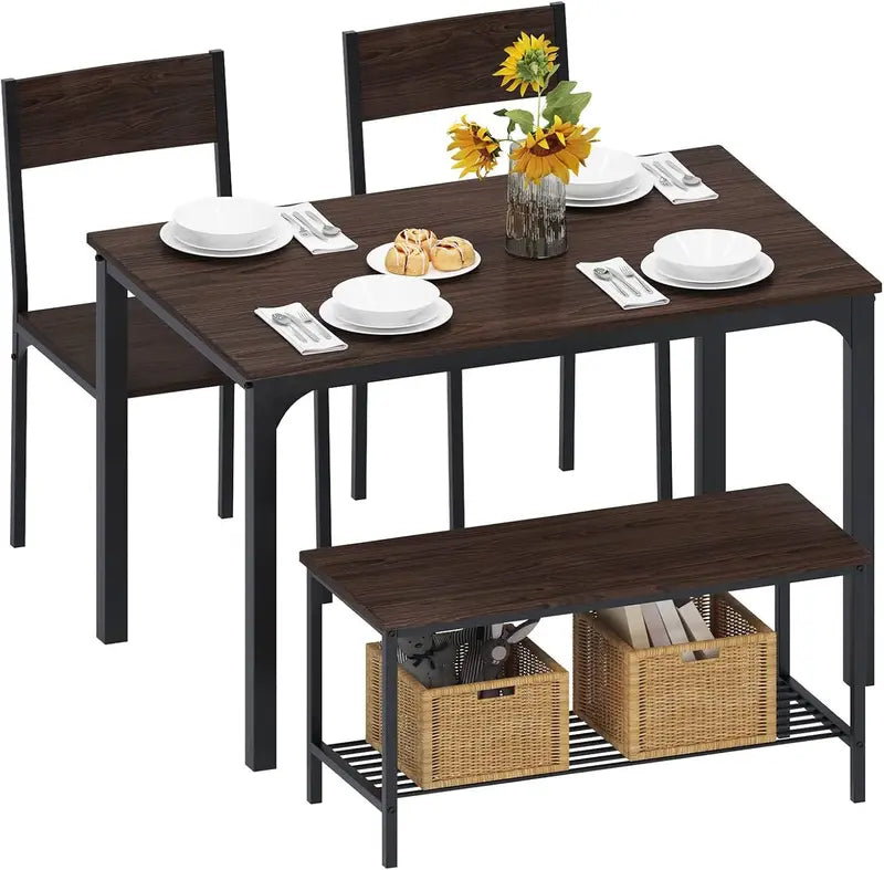Compact Bistro Dining Set  Pure White Table with 2 Chairs & 1 Bench for Small Dining Areas