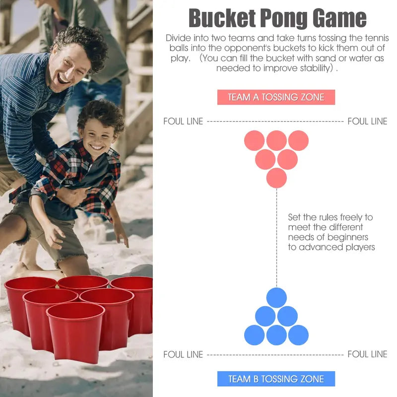 Giant Yard Pong Game Set  Outdoor Bean Bag Toss with 12 Buckets, 2 Balls, and Carry Bag