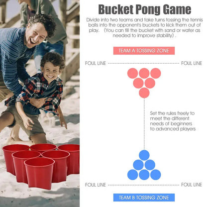 Giant Yard Pong Game Set  Outdoor Bean Bag Toss with 12 Buckets, 2 Balls, and Carry Bag