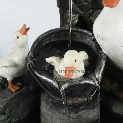 Lunaverde Solar-Powered Garden Fountain Statue  Duck & Squirrel Design with Warm LED Glow, Weatherproof Resin for Patio or Balcony