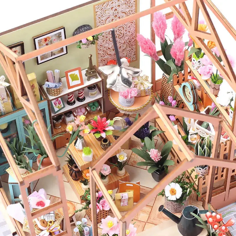 Jenny’s Greenhouse DIY Miniature Dollhouse Kit  Wooden Flowerhouse Toy for Kids