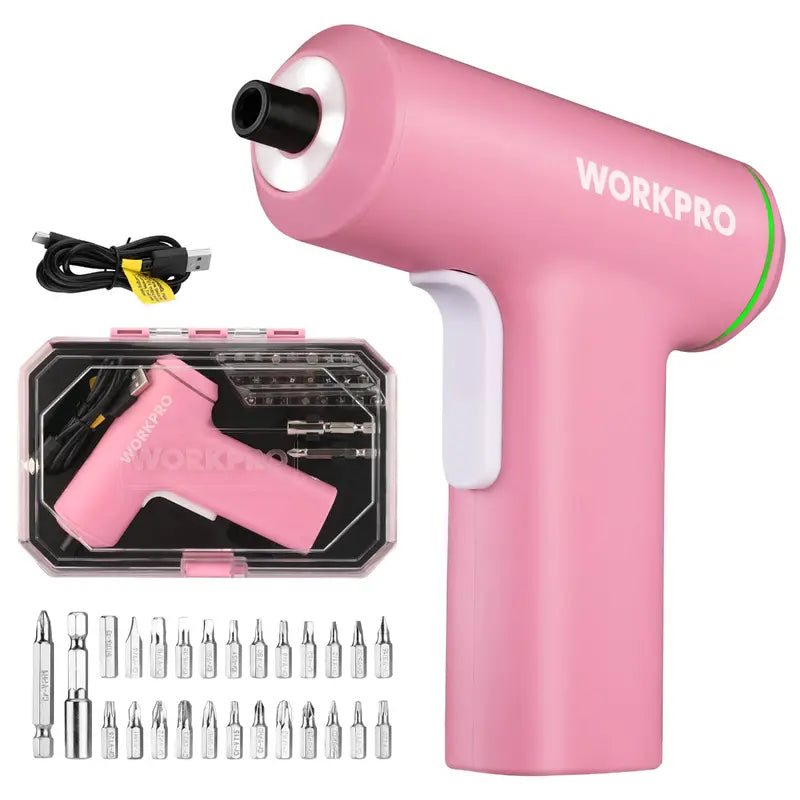 WORKPRO 4V USB-Rechargeable Cordless Screwdriver  Pink Ribbon Edition