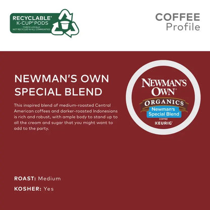 Newman’s Own Organics Special Blend Coffee K-Cup Pods, 100 ct, USDA Organic, Fair Trade Certified