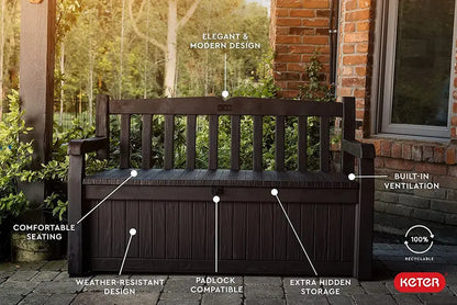 Keter Solana 70-Gallon Outdoor Storage Bench  Weather-Resistant Deck Box for Patio & Garden Gear
