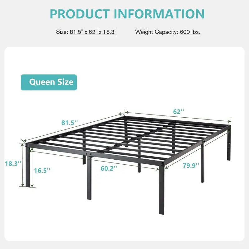 Amolife Heavy Duty Queen Size Metal Platform Bed Frame with 16.5  Large under Bed Storage Space