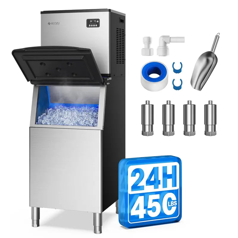 ecozy Countertop Ice Maker  9 Cubes in 6 Minutes, 26 lbs/Day Output, Self-Cleaning Function for Home, Office, or RV Use
