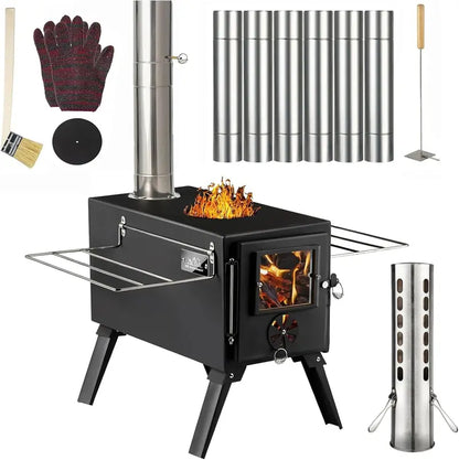 Compact Wood-Burning Hot Tent Stove for Ice Fishing, Hunting & Outdoor Cooking