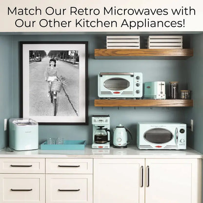 Retro Aqua 0.9 Cu. Ft. 800W Countertop Microwave Oven  Nostalgia