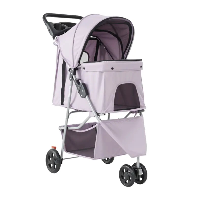 Lightweight Foldable Pet Stroller for Dogs & Cats with Canopy, Basket, and Storage