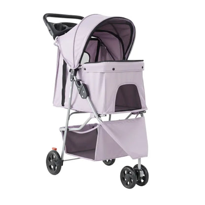 Lightweight Foldable Pet Stroller for Dogs & Cats with Canopy, Basket, and Storage